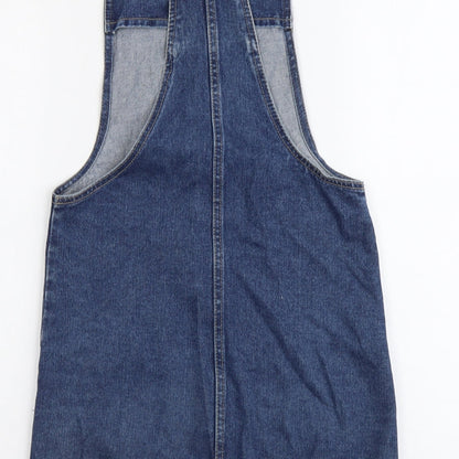 Denim & Co. Womens Beige Cotton Pinafore/Dungaree Dress Size 4 Scoop Neck Zip