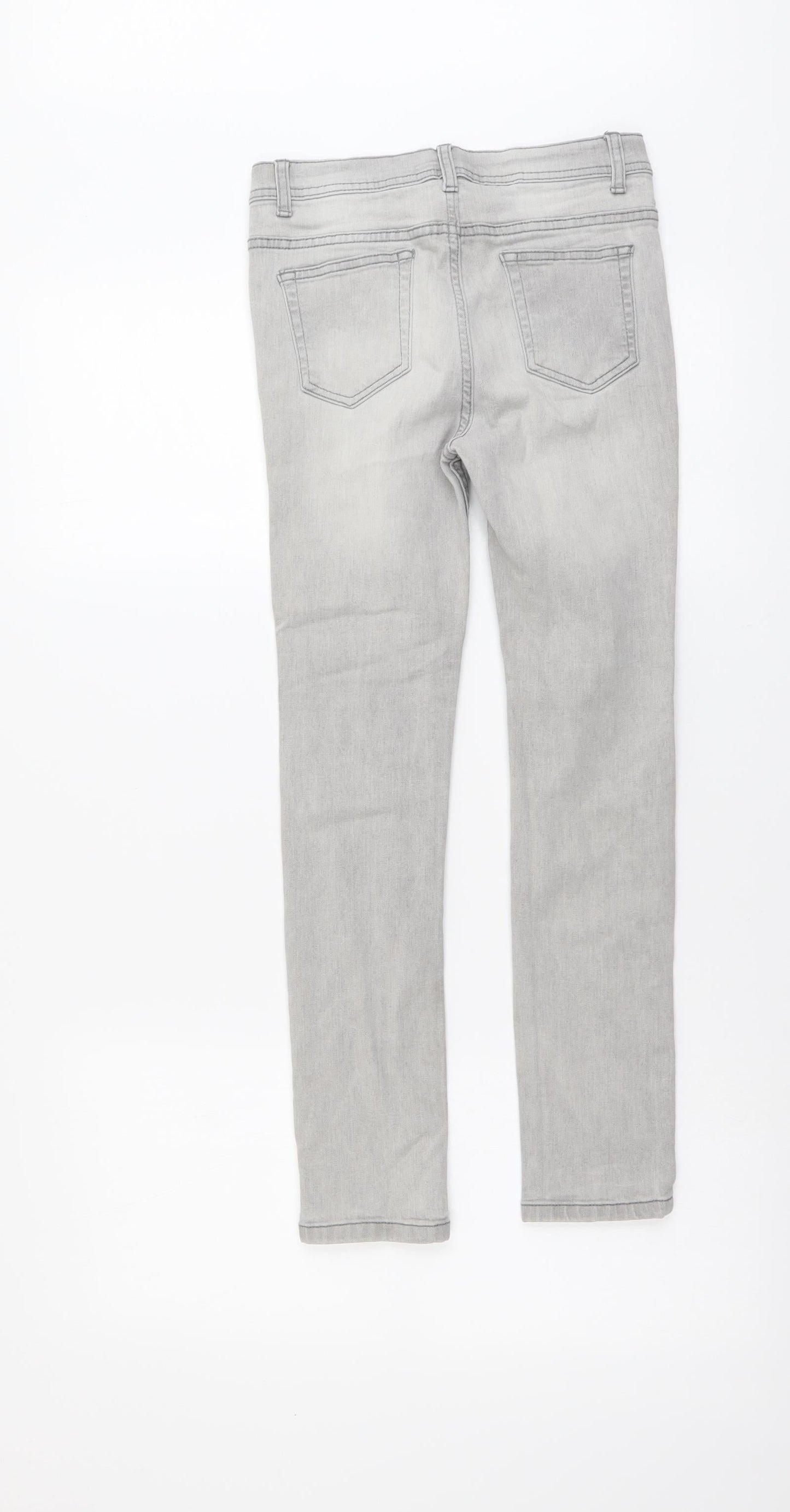 Denim & Co. Girls Grey Cotton Skinny Jeans Size 11-12 Years Regular Button