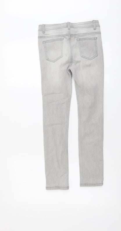 Denim & Co. Girls Grey Cotton Skinny Jeans Size 11-12 Years Regular Button