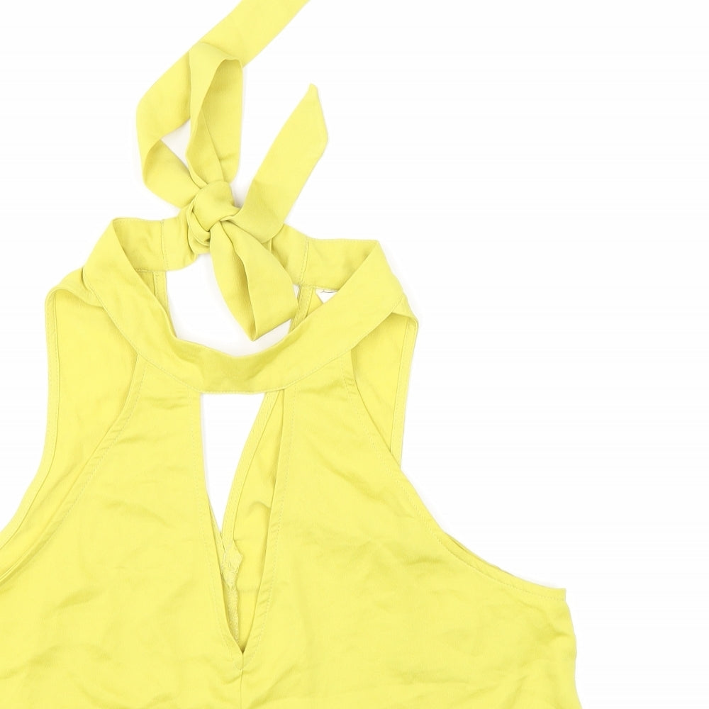 Miss Selfridge Womens Yellow Polyester Basic Tank Size 10 Halter - Keyhole Neck