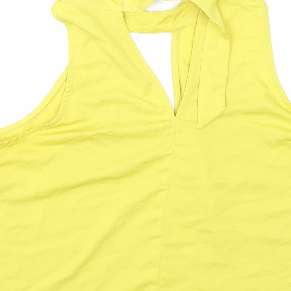 Miss Selfridge Womens Yellow Polyester Basic Tank Size 10 Halter - Keyhole Neck