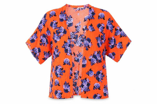 Womens UK Size S Papaya Red Kimono Blouse