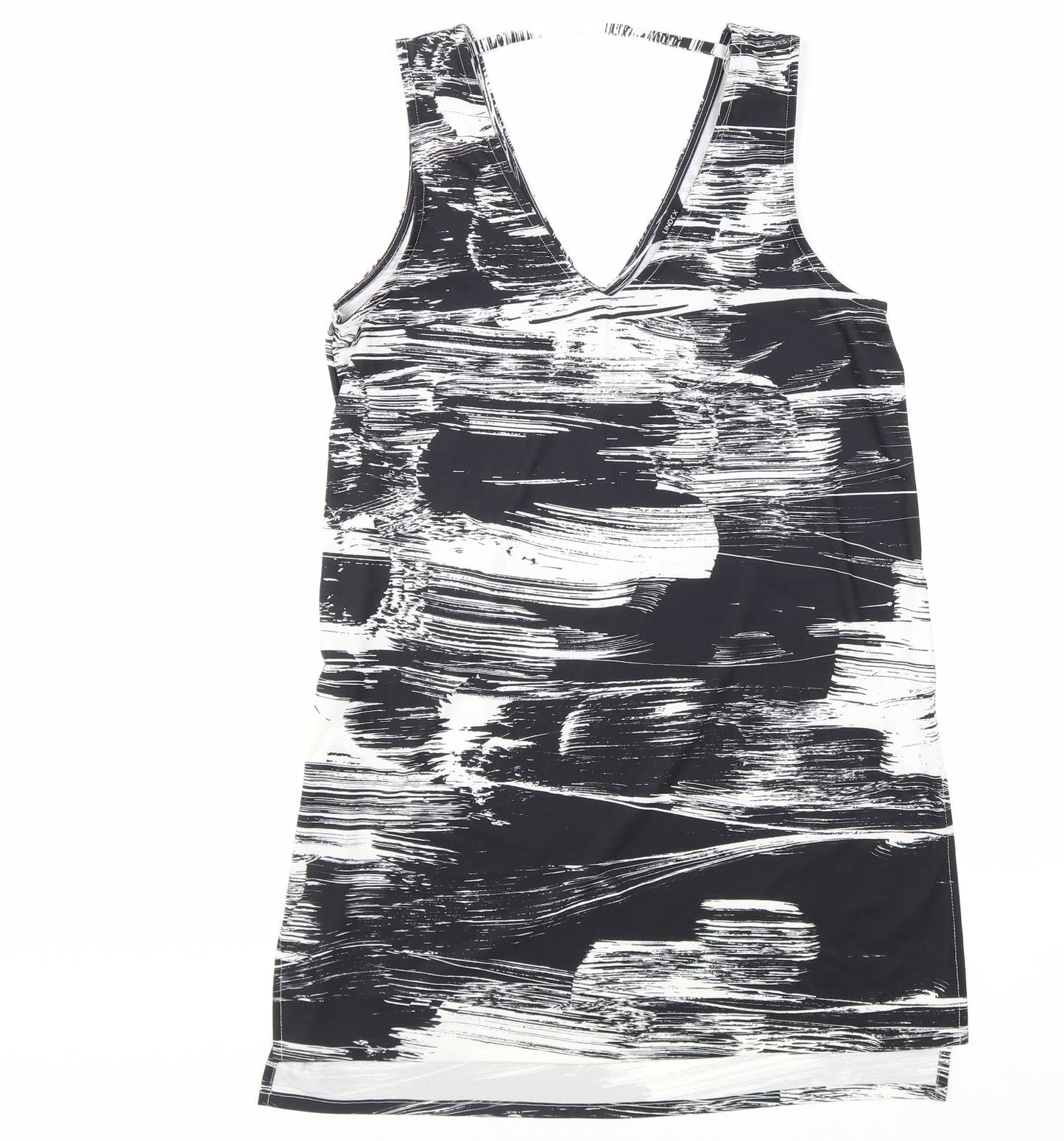Lind3x Womens Black Geometric Polyester Basic Tank Size S V-Neck