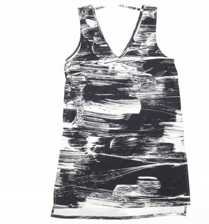 Lind3x Womens Black Geometric Polyester Basic Tank Size S V-Neck