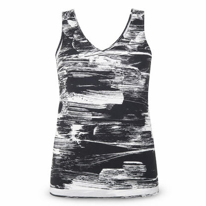 Lind3x Womens Black Geometric Polyester Basic Tank Size S V-Neck