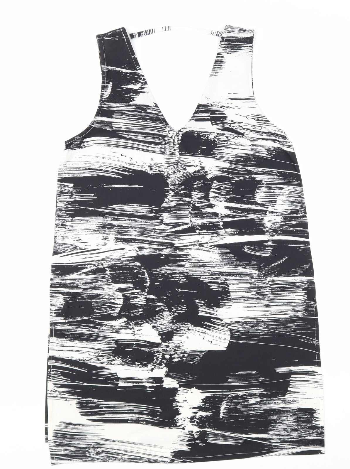 Lind3x Womens Black Geometric Polyester Basic Tank Size S V-Neck