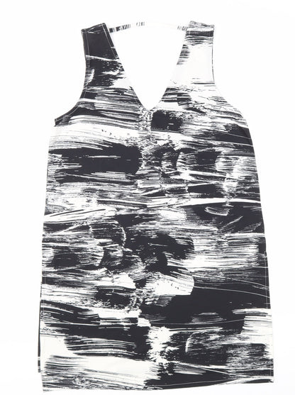 Lind3x Womens Black Geometric Polyester Basic Tank Size S V-Neck