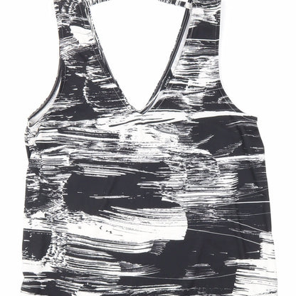 Lind3x Womens Black Geometric Polyester Basic Tank Size S V-Neck
