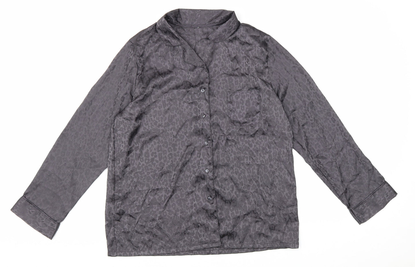 George Womens Grey Animal Print Polyester Basic Button-Up Size 12 V-Neck - Leopard Print