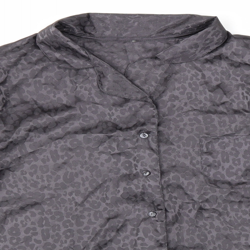 George Womens Grey Animal Print Polyester Basic Button-Up Size 12 V-Neck - Leopard Print