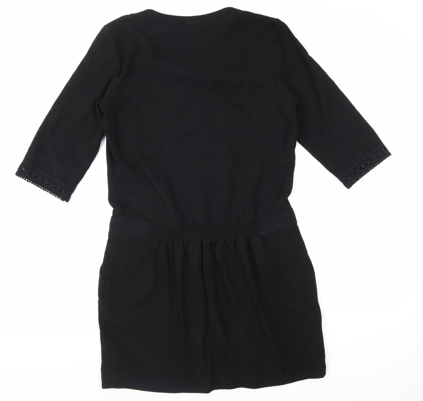 Miss Captain Womens Black Geometric Polyester Kaftan Size 12 V-Neck Pullover
