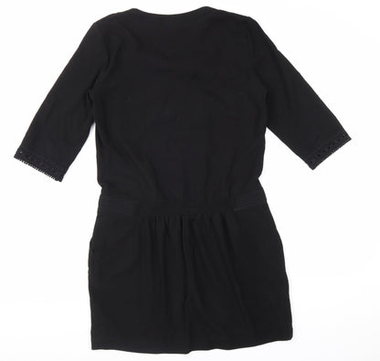 Miss Captain Womens Black Geometric Polyester Kaftan Size 12 V-Neck Pullover