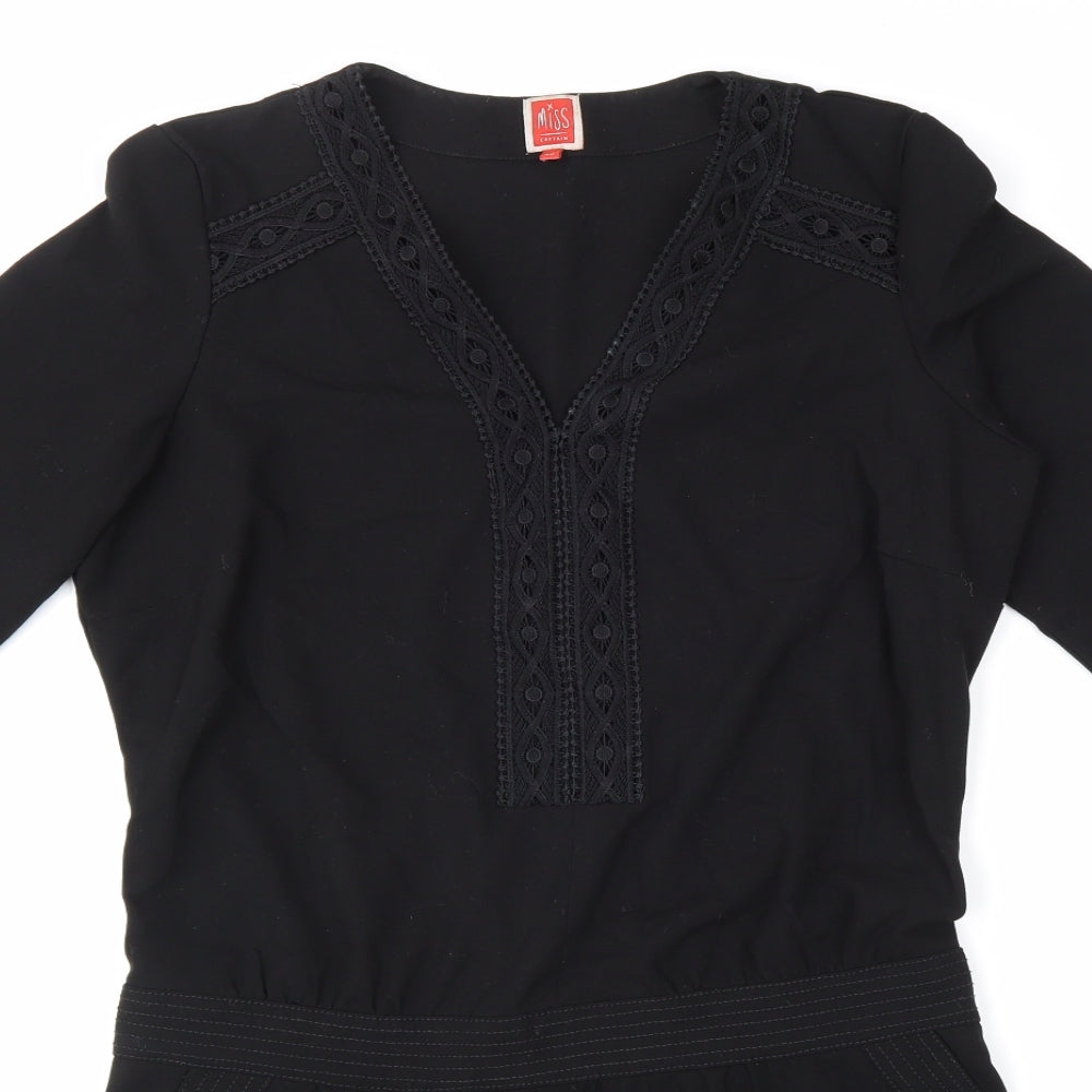 Miss Captain Womens Black Geometric Polyester Kaftan Size 12 V-Neck Pullover