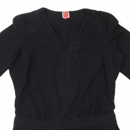 Miss Captain Womens Black Geometric Polyester Kaftan Size 12 V-Neck Pullover