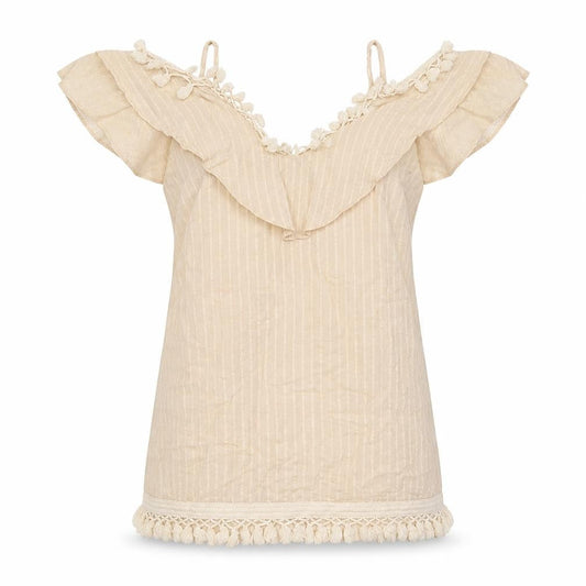 Indikah Womens Beige Striped 100% Cotton Basic Tank Size XS V-Neck