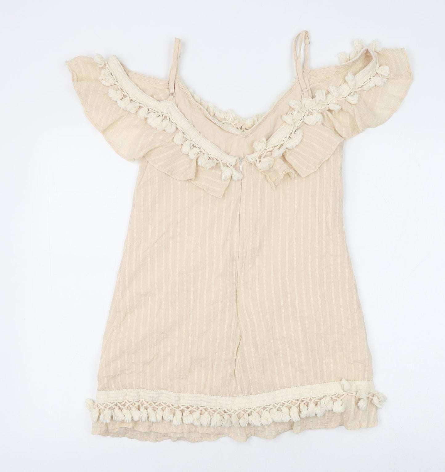 Indikah Womens Beige Striped 100% Cotton Basic Tank Size XS V-Neck