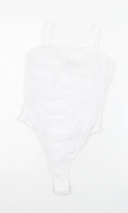 PRETTYLITTLETHING Womens White Polyester Bodysuit One-Piece Size 14 Snap