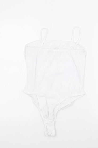 PRETTYLITTLETHING Womens White Polyester Bodysuit One-Piece Size 14 Snap