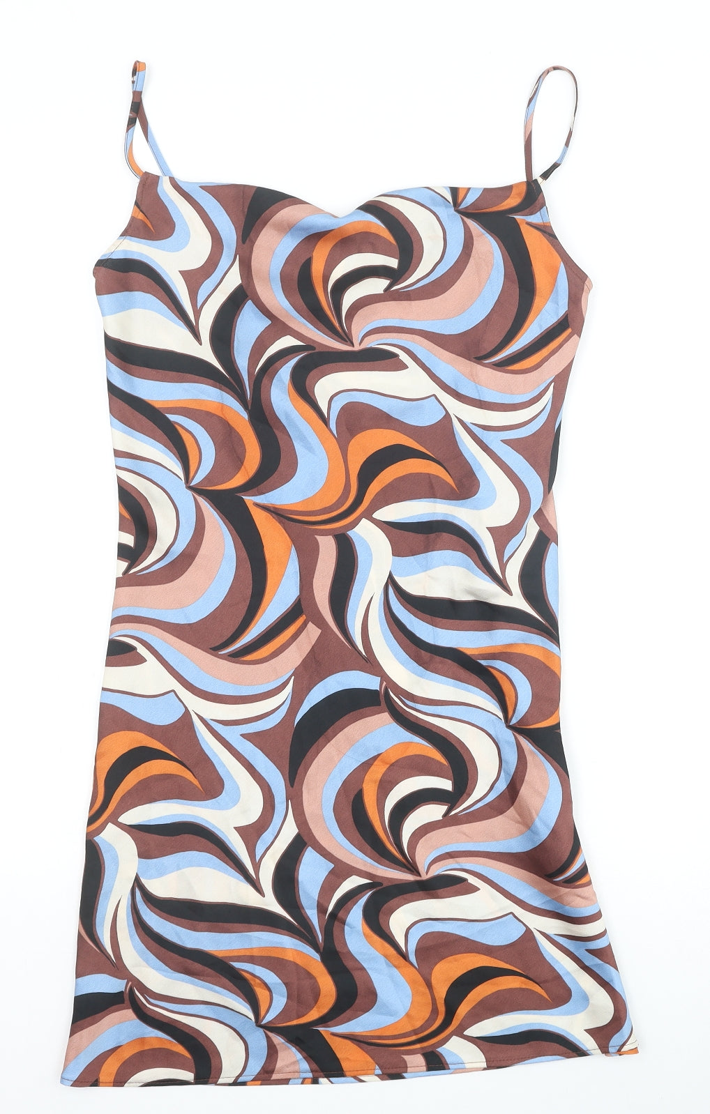 Primark Womens Brown Geometric Polyester Bodycon Size 8 Cowl Neck Pullover