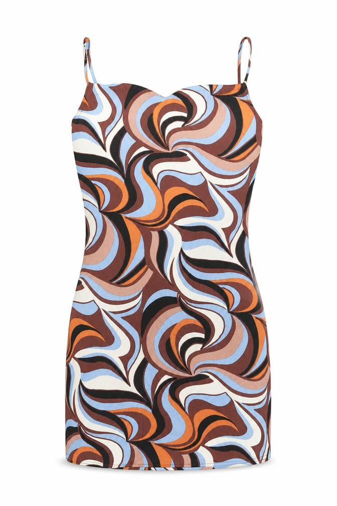 Primark Womens Brown Geometric Polyester Bodycon Size 8 Cowl Neck Pullover