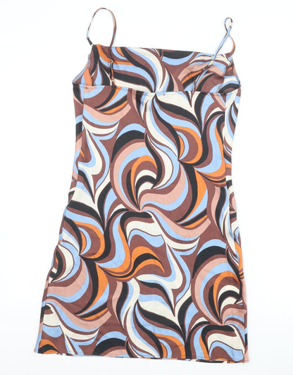 Primark Womens Brown Geometric Polyester Bodycon Size 8 Cowl Neck Pullover