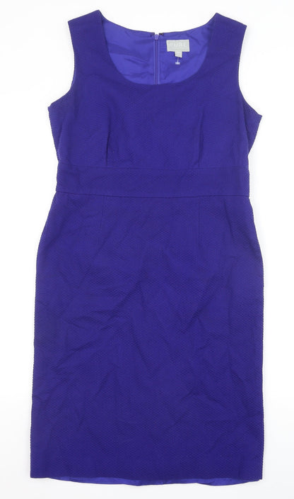 Pure Womens Blue Cotton A-Line Size 12 Scoop Neck Zip