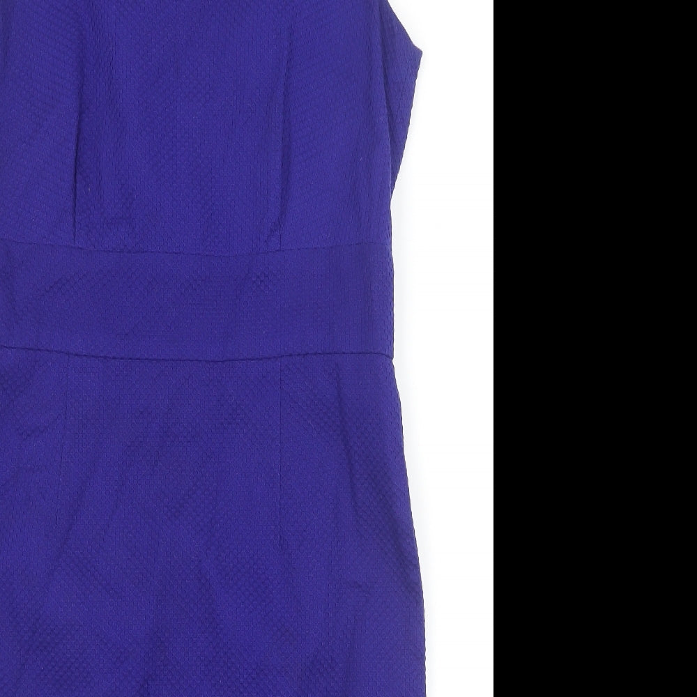 Pure Womens Blue Cotton A-Line Size 12 Scoop Neck Zip