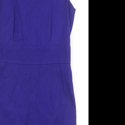 Pure Womens Blue Cotton A-Line Size 12 Scoop Neck Zip