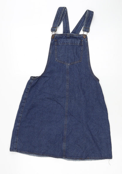 Brave Soul Womens Blue Cotton Pinafore/Dungaree Dress Size 10 Sweetheart Buckle