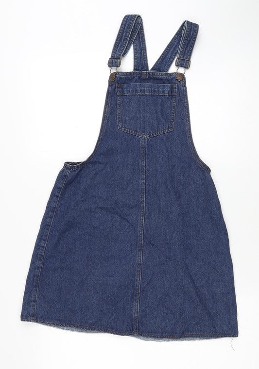 Brave Soul Womens Blue Cotton Pinafore/Dungaree Dress Size 10 Sweetheart Buckle