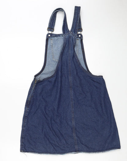 Brave Soul Womens Blue Cotton Pinafore/Dungaree Dress Size 10 Sweetheart Buckle