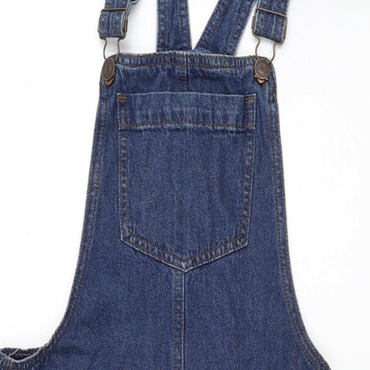 Brave Soul Womens Blue Cotton Pinafore/Dungaree Dress Size 10 Sweetheart Buckle