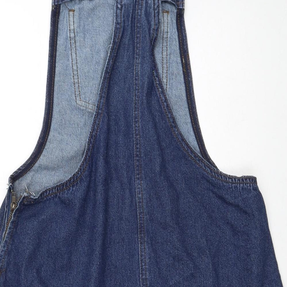 Brave Soul Womens Blue Cotton Pinafore/Dungaree Dress Size 10 Sweetheart Buckle