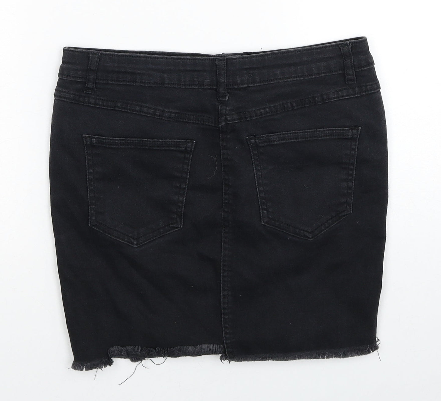 PARISIAN SIGNATURE Womens Black Cotton Mini Skirt Size 10 Zip - Distressed Look