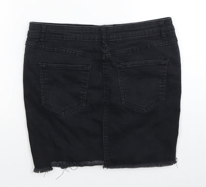 PARISIAN SIGNATURE Womens Black Cotton Mini Skirt Size 10 Zip - Distressed Look