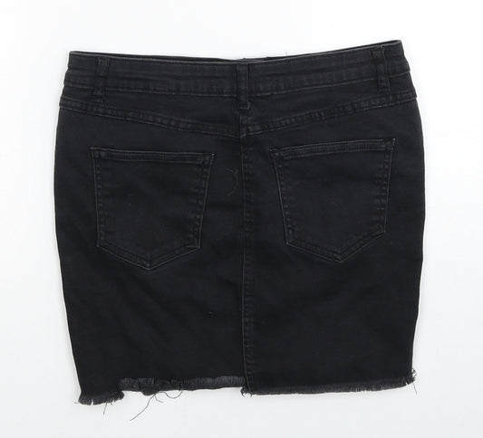 PARISIAN SIGNATURE Womens Black Cotton Mini Skirt Size 10 Zip - Distressed Look