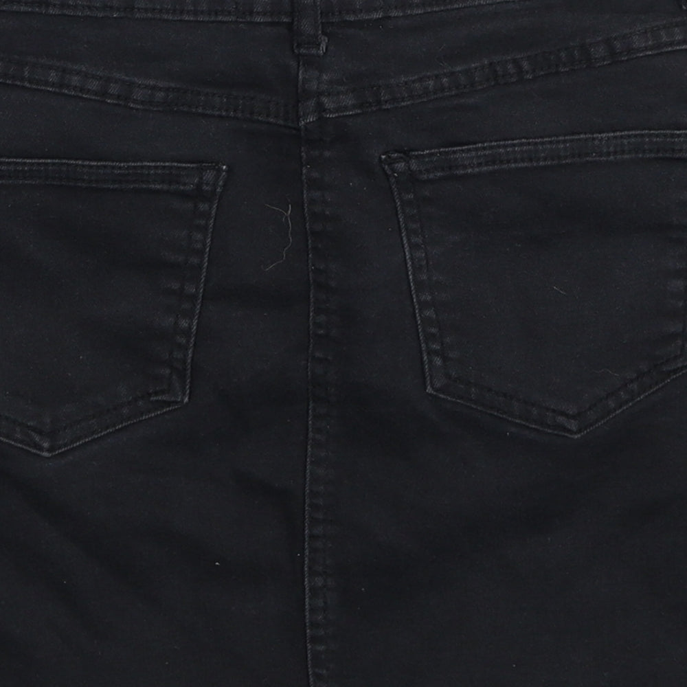 PARISIAN SIGNATURE Womens Black Cotton Mini Skirt Size 10 Zip - Distressed Look