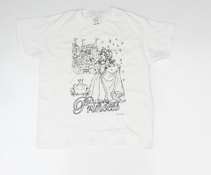 Fruit of the Loom Girls White Cotton Basic T-Shirt Size 7-8 Years Round Neck - Princess and the Frog Print