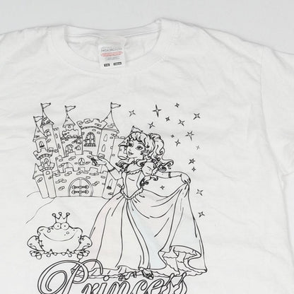 Fruit of the Loom Girls White Cotton Basic T-Shirt Size 7-8 Years Round Neck - Princess and the Frog Print