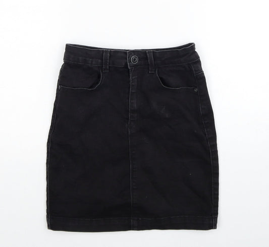 Missguided Womens Black Cotton Straight & Pencil Skirt Size 8 Zip