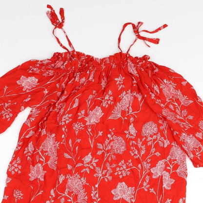 H&M Womens Red Floral Viscose Trapeze & Swing Size 10 Off the Shoulder Pullover
