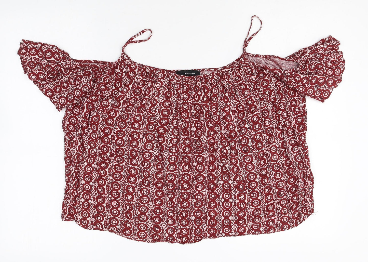 Atmosphere Womens Red Geometric Viscose Basic Blouse Size 10 Square Neck