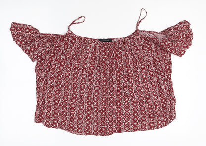 Atmosphere Womens Red Geometric Viscose Basic Blouse Size 10 Square Neck
