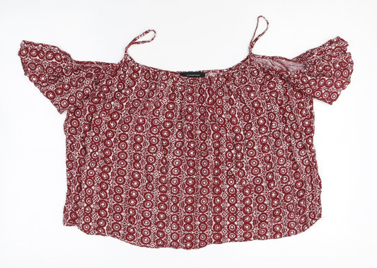 Atmosphere Womens Red Geometric Viscose Basic Blouse Size 10 Square Neck