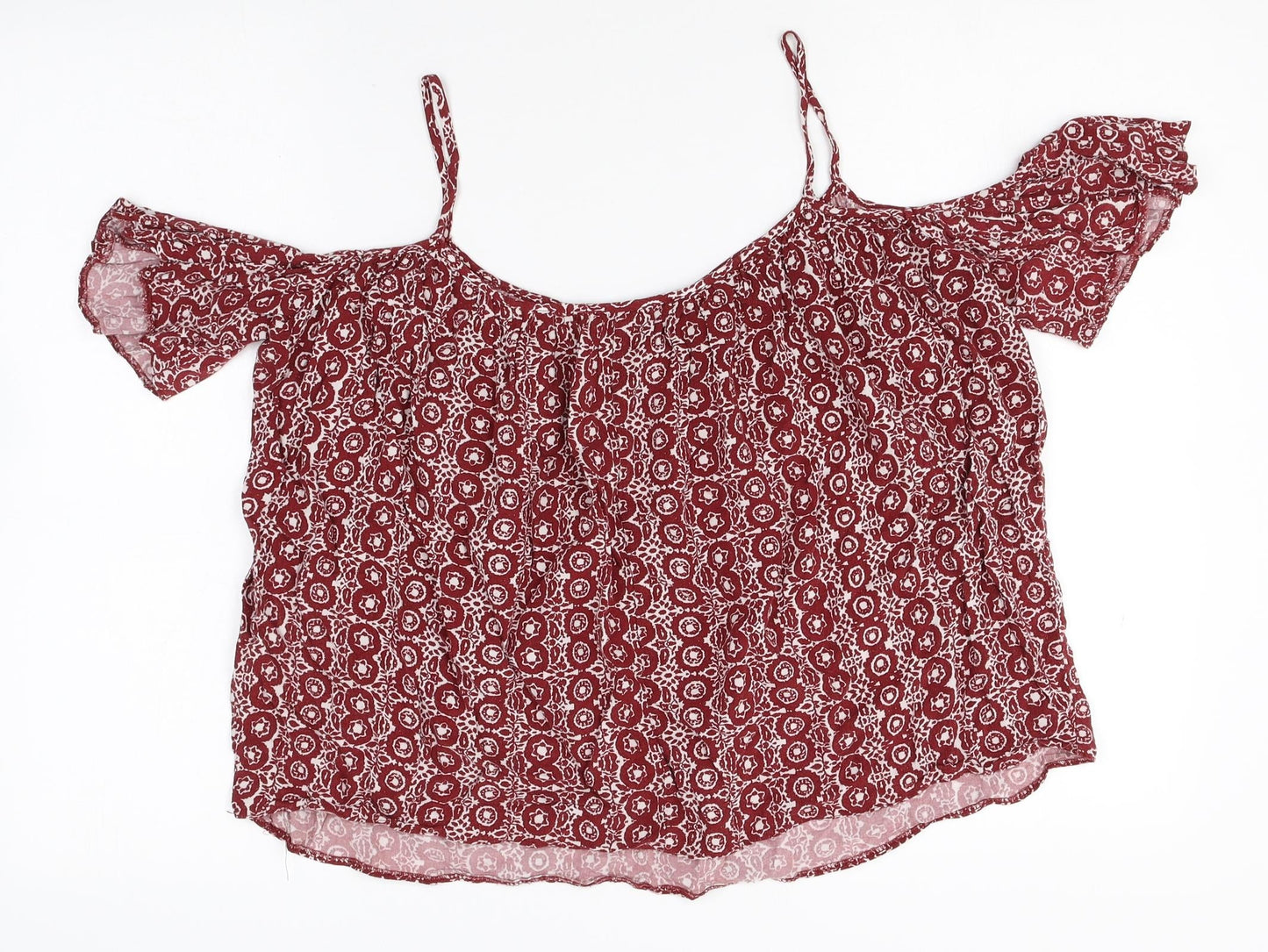 Atmosphere Womens Red Geometric Viscose Basic Blouse Size 10 Square Neck