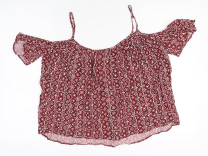 Atmosphere Womens Red Geometric Viscose Basic Blouse Size 10 Square Neck