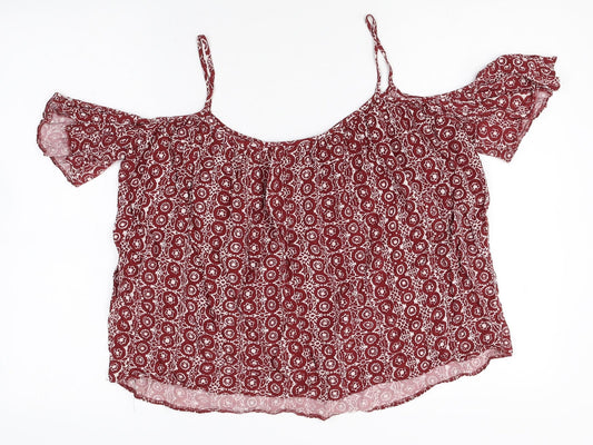 Atmosphere Womens Red Geometric Viscose Basic Blouse Size 10 Square Neck