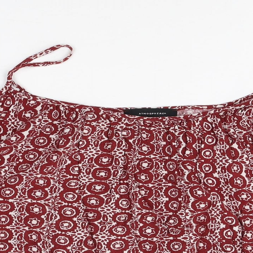 Atmosphere Womens Red Geometric Viscose Basic Blouse Size 10 Square Neck