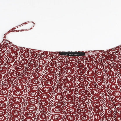 Atmosphere Womens Red Geometric Viscose Basic Blouse Size 10 Square Neck