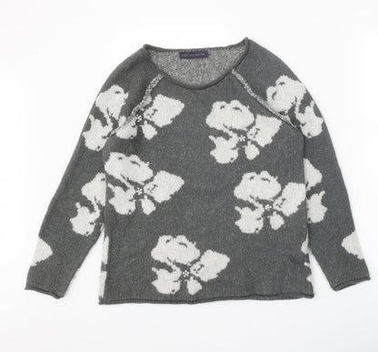 Marks and Spencer Womens Grey Scoop Neck Geometric Acrylic Pullover Jumper Size 10